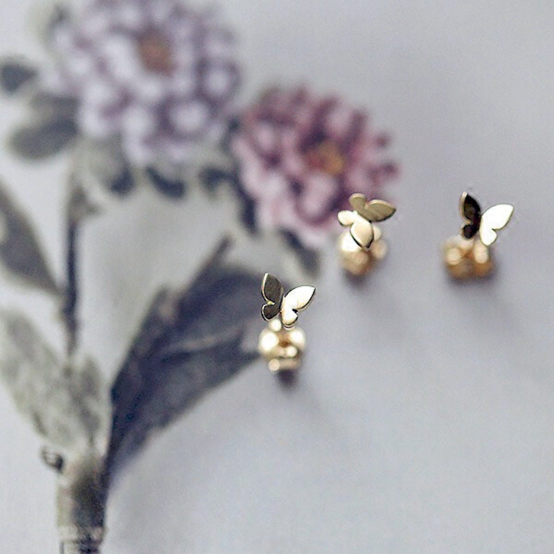Women's Sterling Sier Gold-plated Glossy Mini Shiny Butterfly Stud Earrings