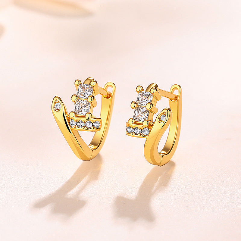 Women's & Men's Fashion Personality Hip Hop Style Geometric Square Zircon Earrings