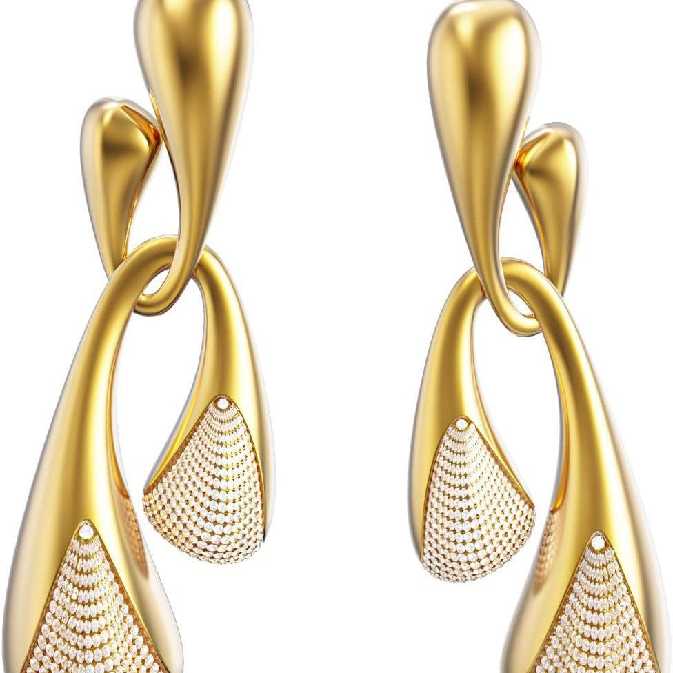 Luxury High-grade Irregular Long Water Drop Diamond Gold Stud Earrings