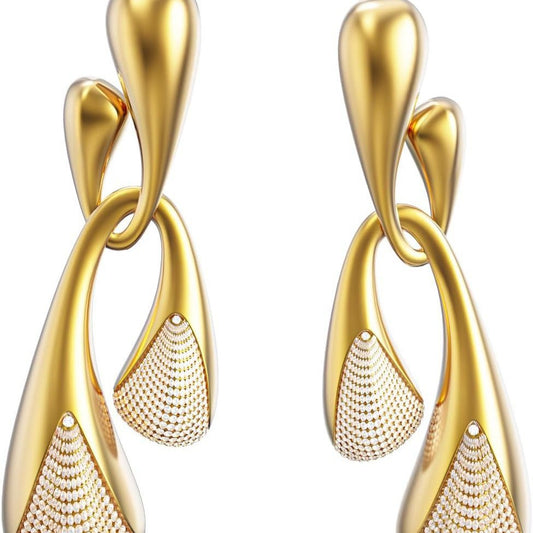 Luxury High-grade Irregular Long Water Drop Diamond Gold Stud Earrings