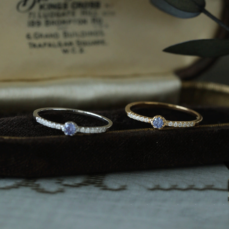 Phantom Blue Row Diamond Ladies Niche Design Fashion Ring