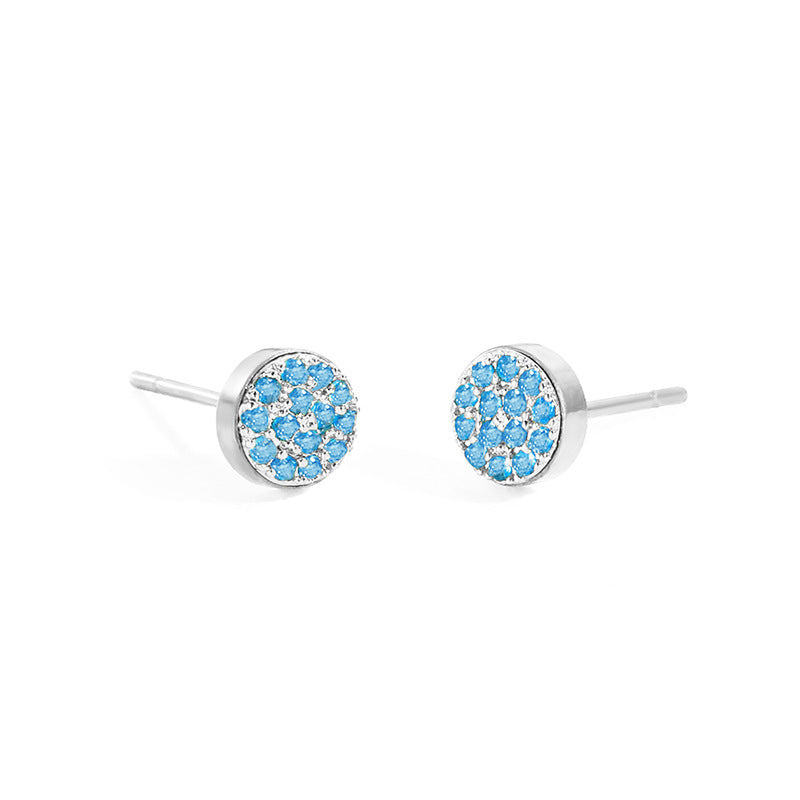 Women's Stainless Steel Petite Round Full Diamond Gold Earrings