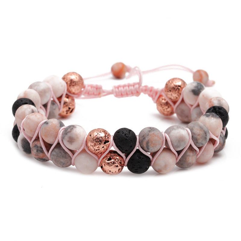 Natural Stone Essential Oil Pink Zebra Bracelets