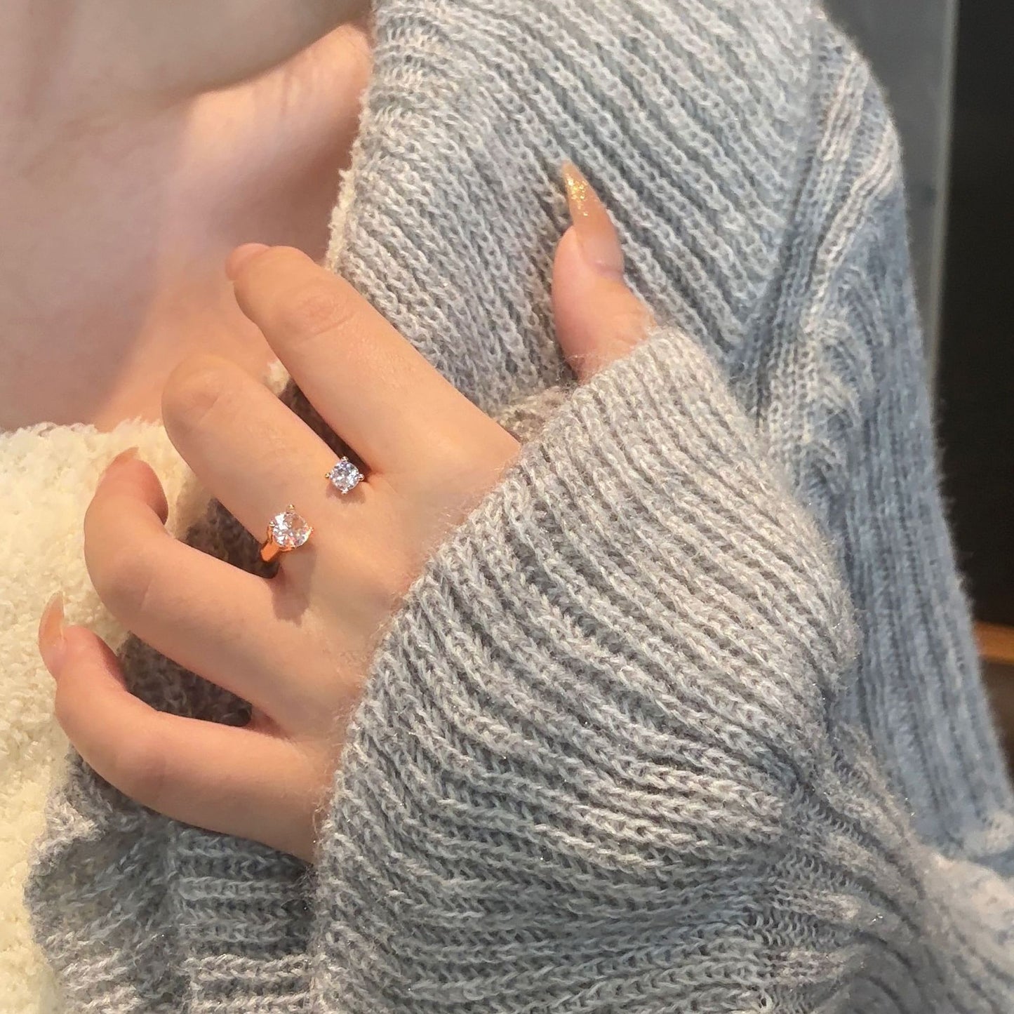 Rhinestone Fingertip Female Style Simple Cold Ring