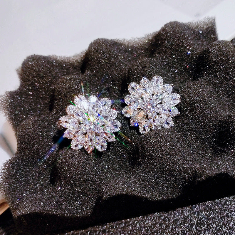 Sunflower Crystal Sier Needle Korean Style Personalized Temperamental Trendy Earrings