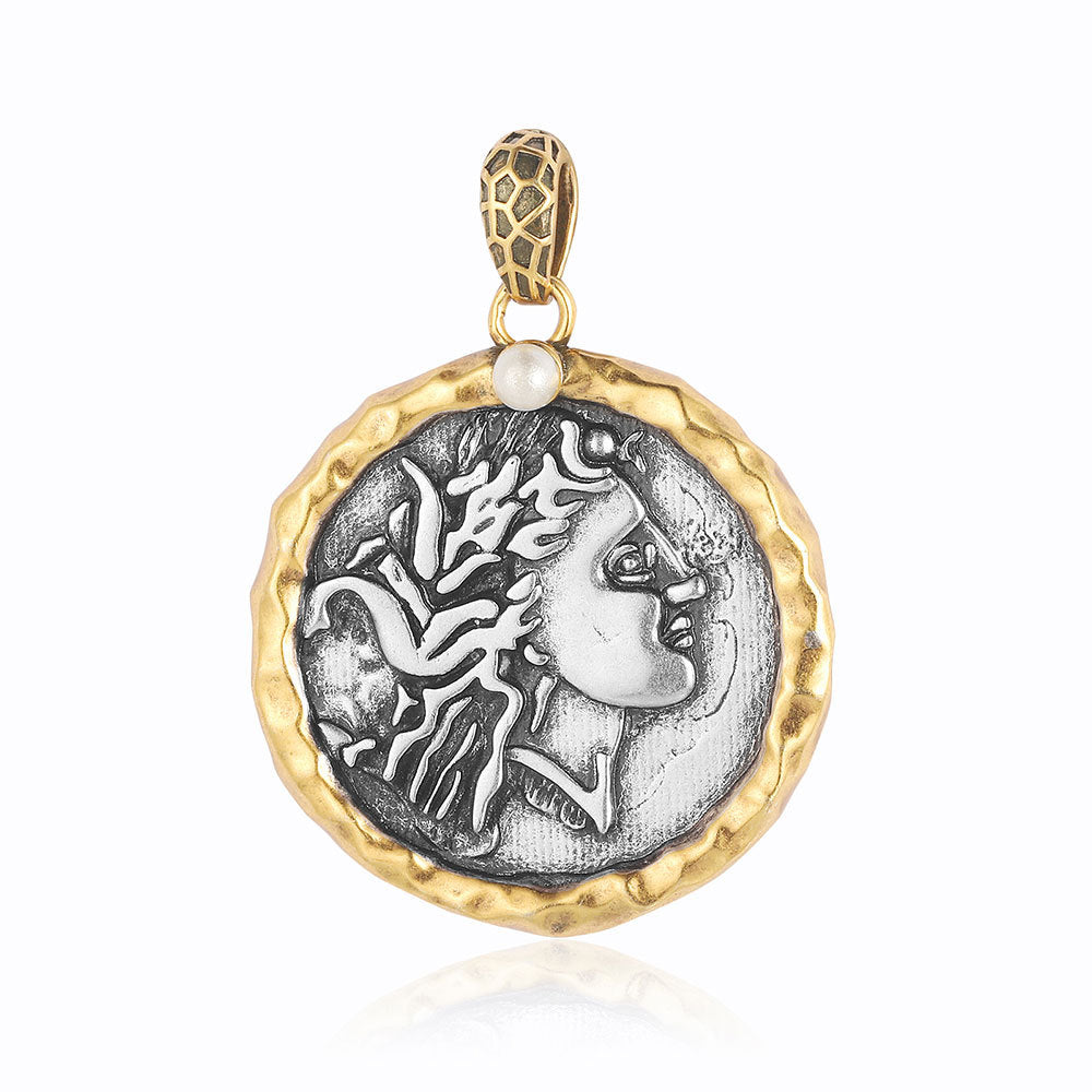 Style Vintage Ancient Sier Coin Copper Zircon Pendants