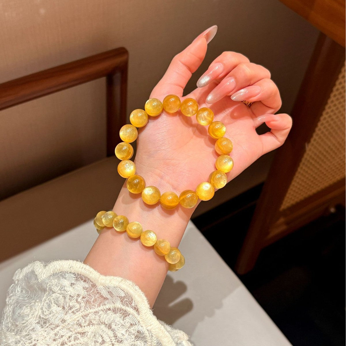 Lepidolite Golden Can Big Sequins Business Single Circle Temperament Entry Bracelet