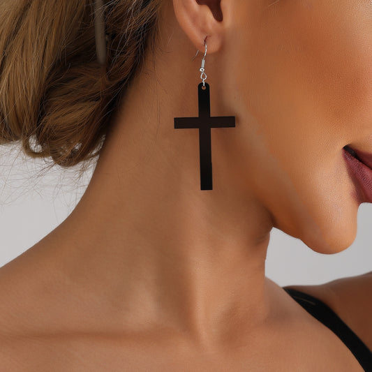 Ornament Vintage Black Resin Cross Long Earrings