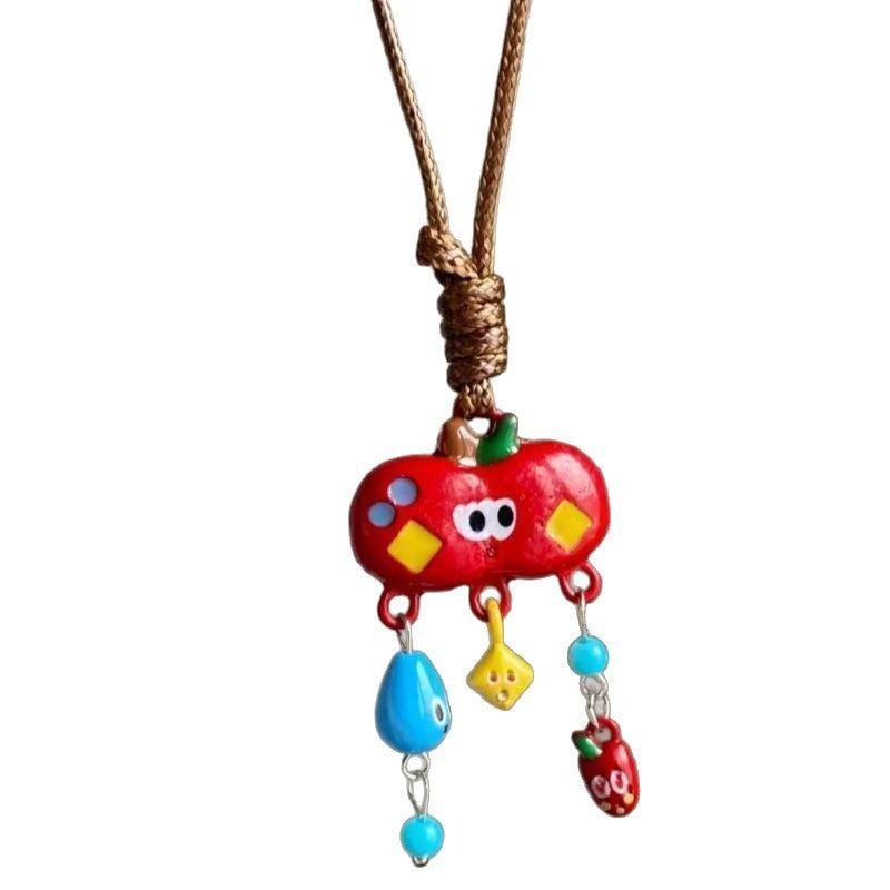 Ceramic Apple Braid Rope Beaded Female Niche Necklaces