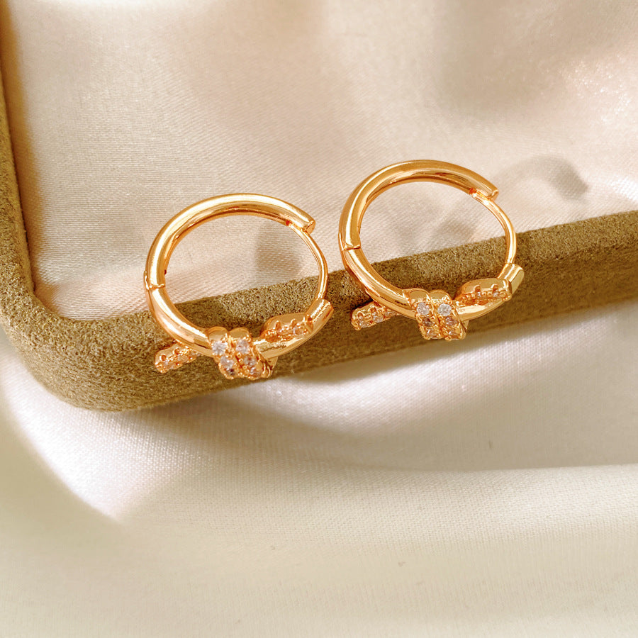 Electroplated Zircon Knotted Round Clip Cold Style Elegant Light Luxury Ear Buckle