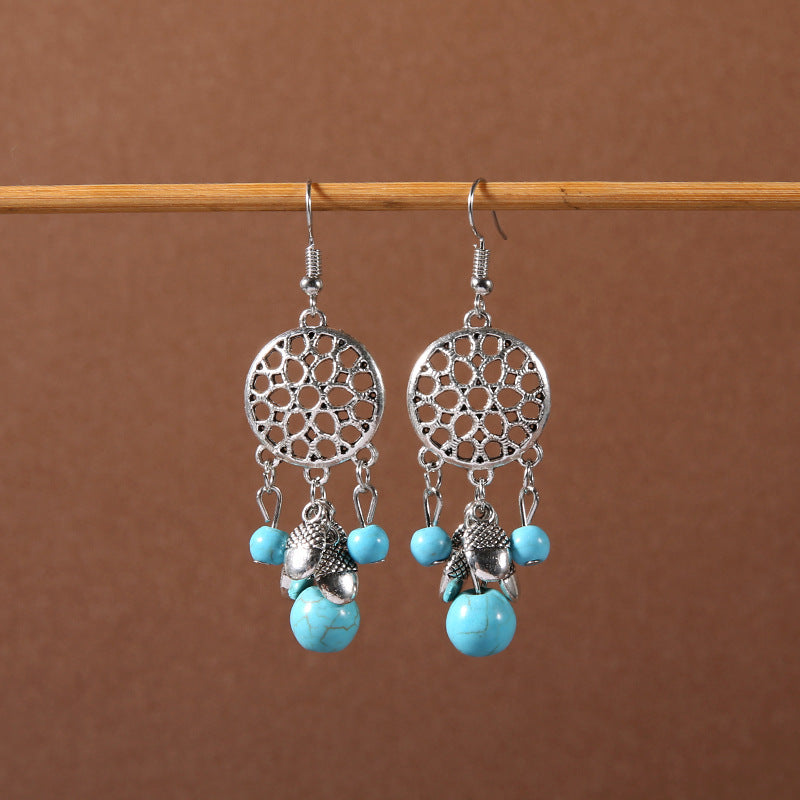 Tassel Turquoise Retro Minority Ethnic Style Graceful Personality Tibetan Earrings