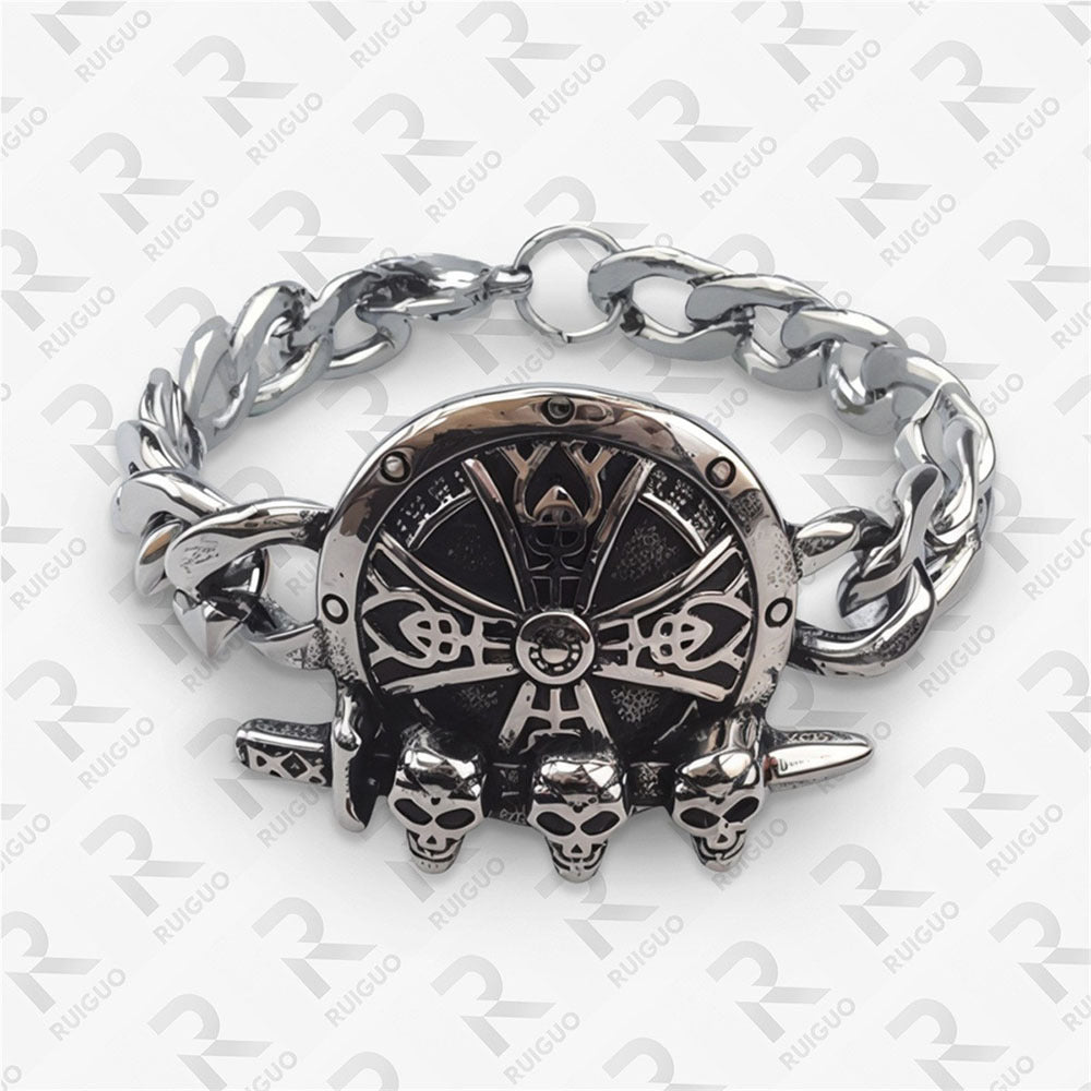 Men's Celtic Knot Skull Stainless Steel Cuban Cross Punk Retro Bracelets