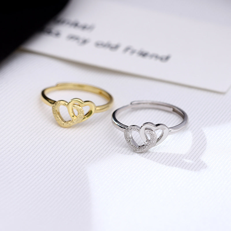 Women's Retro Love Heart-shaped Frosted Adjustable Opening Rings