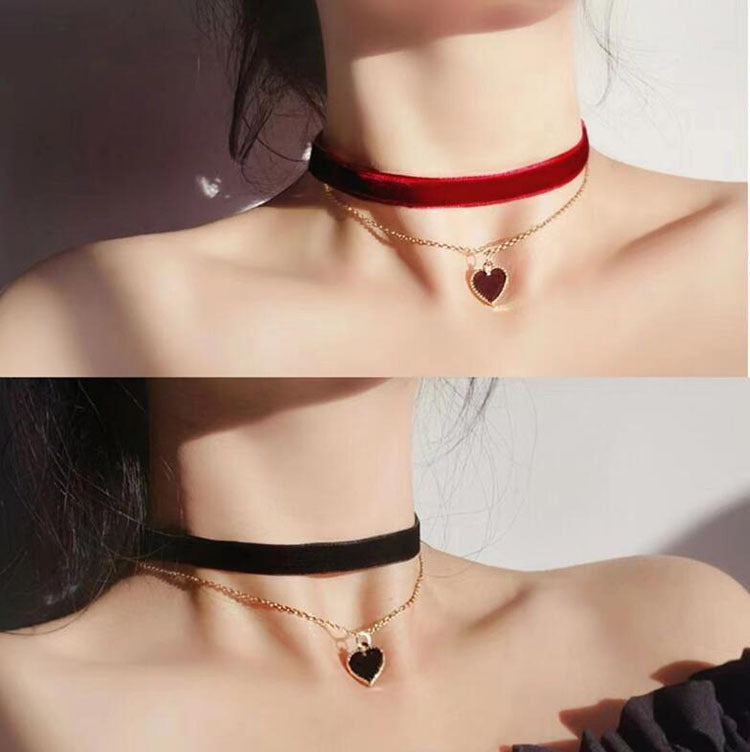 Women's Collar Red Peach Heart Vintage Veet High-grade Necklaces