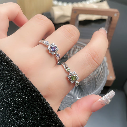 Exquisite Retro Olive Green Zircon Cold Style Open Rings