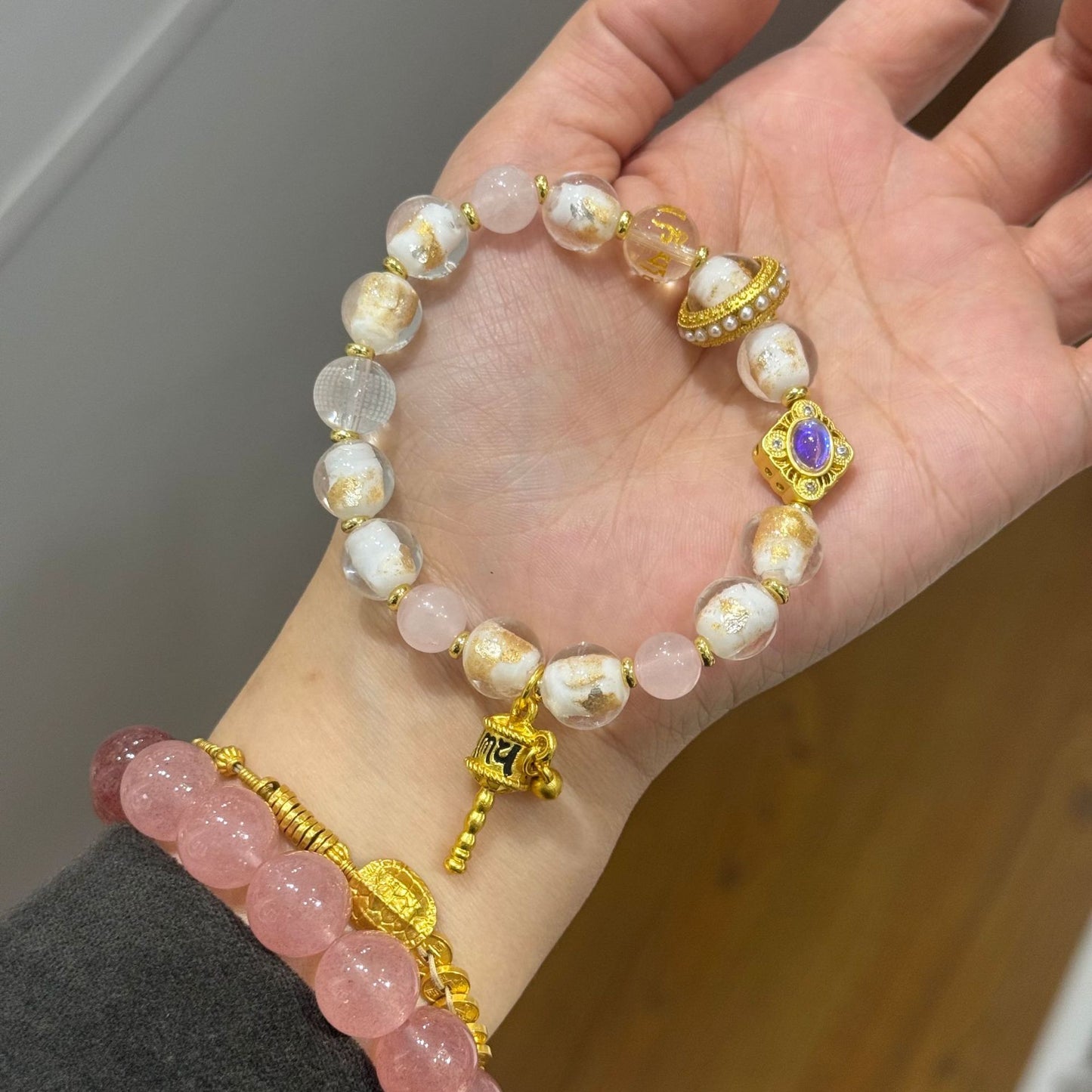 Pink White Gold Foil Luminous Colored Rings