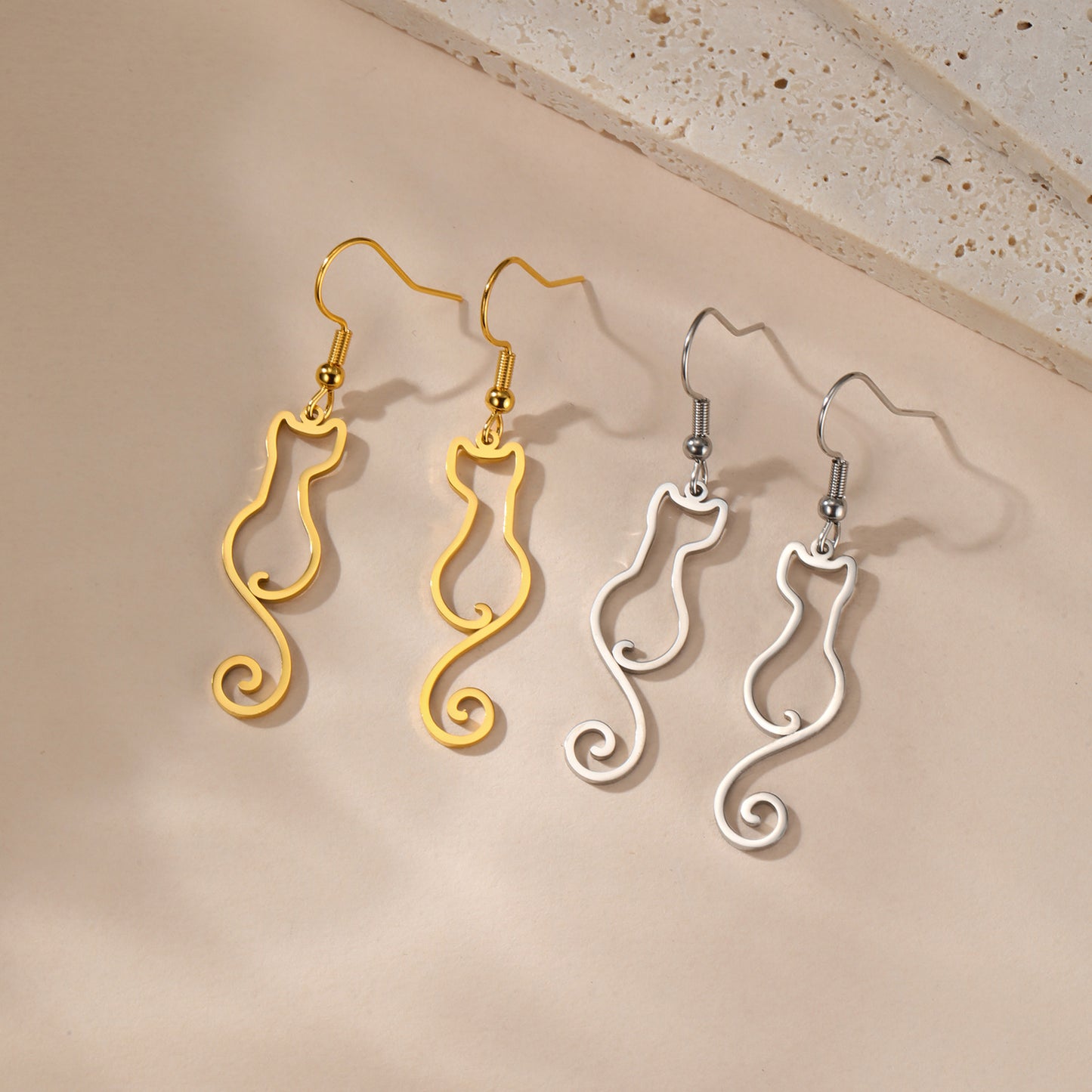 Women's Silhouette Drop Stainless Steel Cute Cat Hollow Earrings