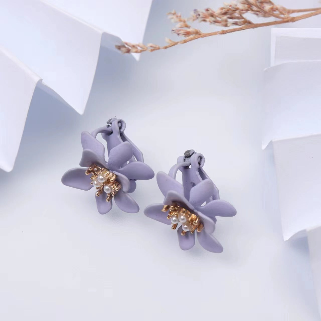 Sier Needle Fresh Purple Flower Super Fairy Niche Design Earrings