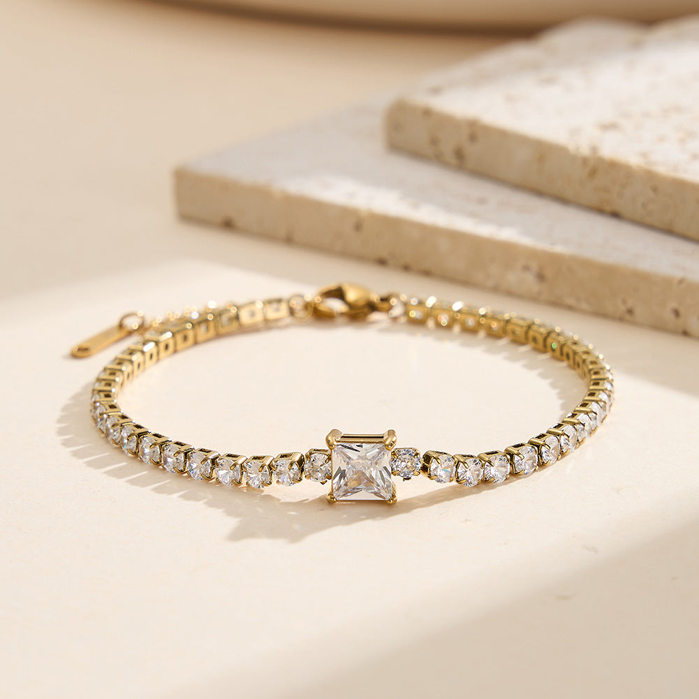 Gold Plated Square Zircon Tennis Chain Bracelet