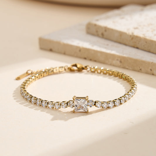 Gold Plated Square Zircon Tennis Chain Bracelet