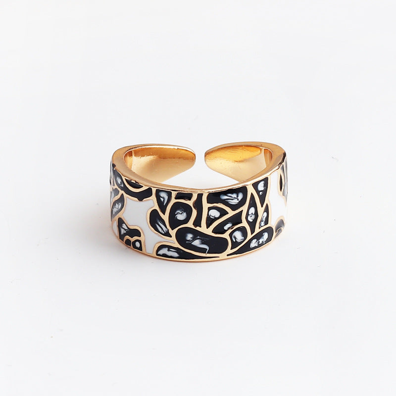 Women's Face Blue Leaf Slate Pattern Opening Adjustable Rings