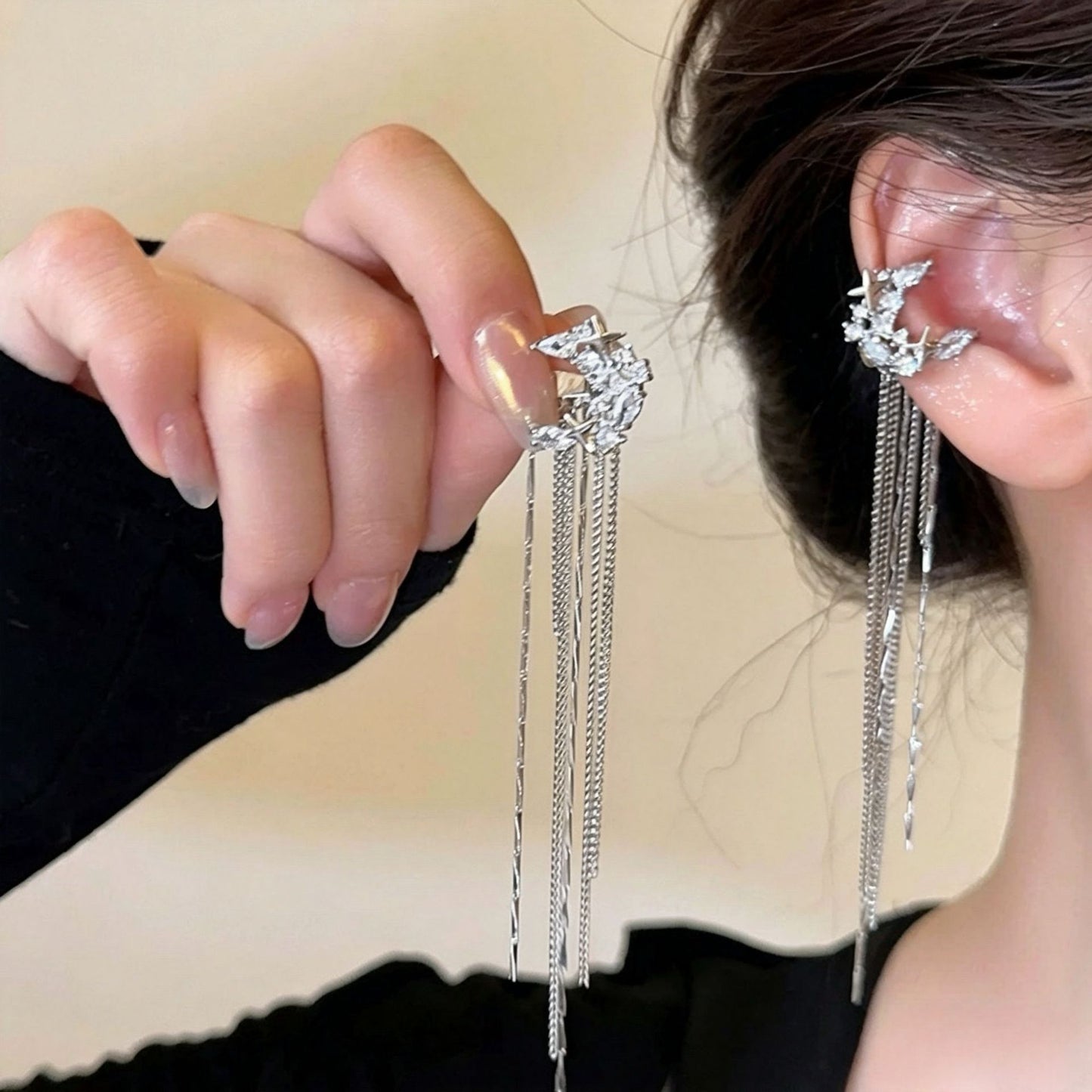 Women's Long Tassel Ear Clips Clip Painless Earrings