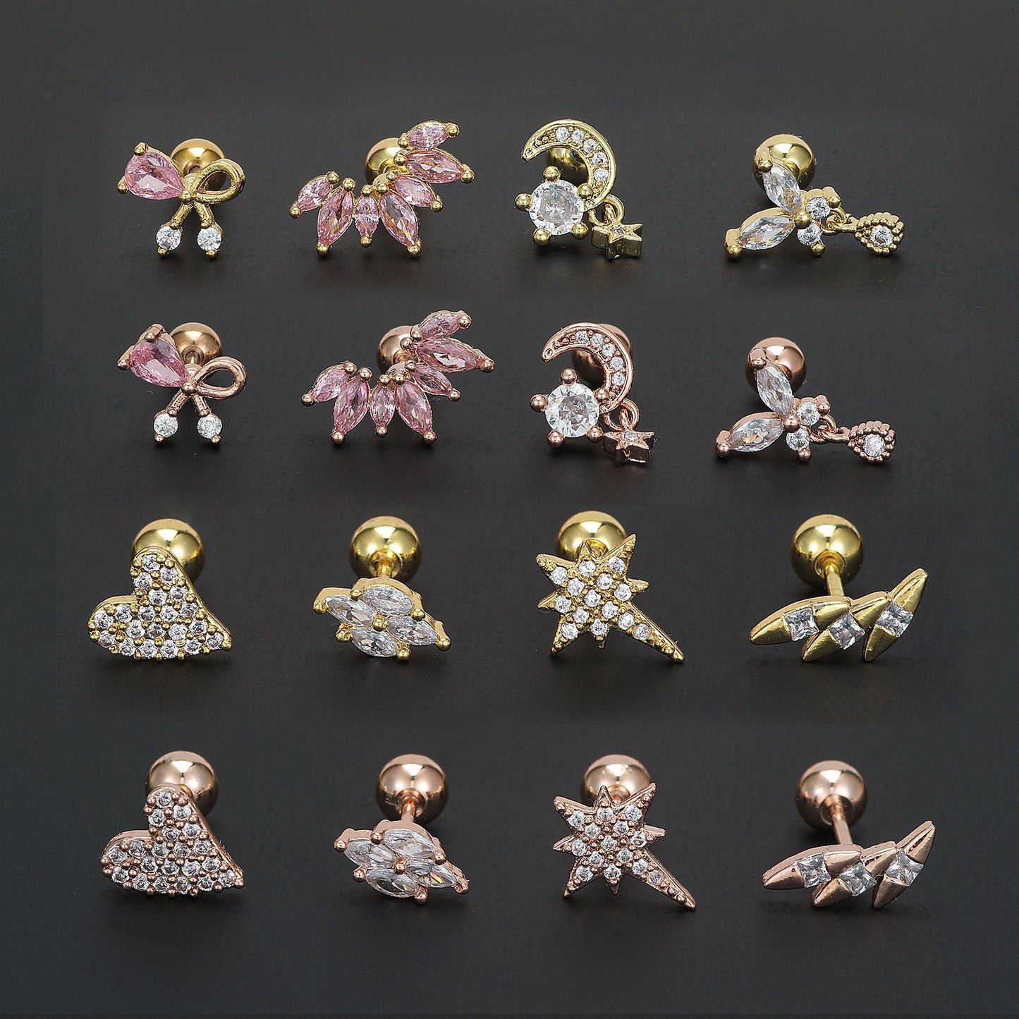 Pink Zircon Bow Suitable For Ear Bone Earrings