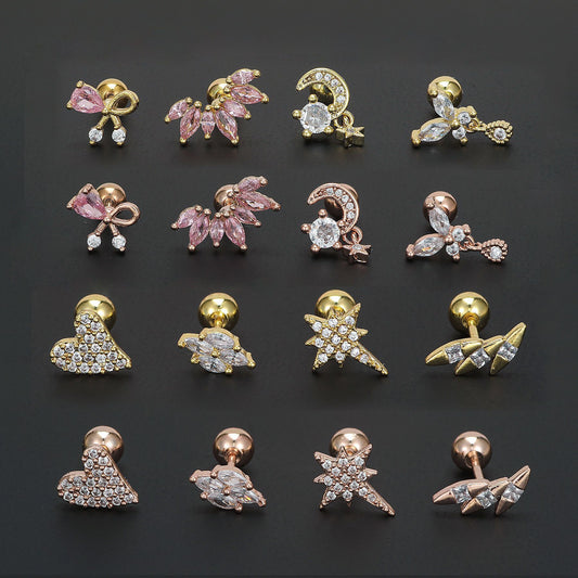 Pink Zircon Bow Suitable For Ear Bone Earrings