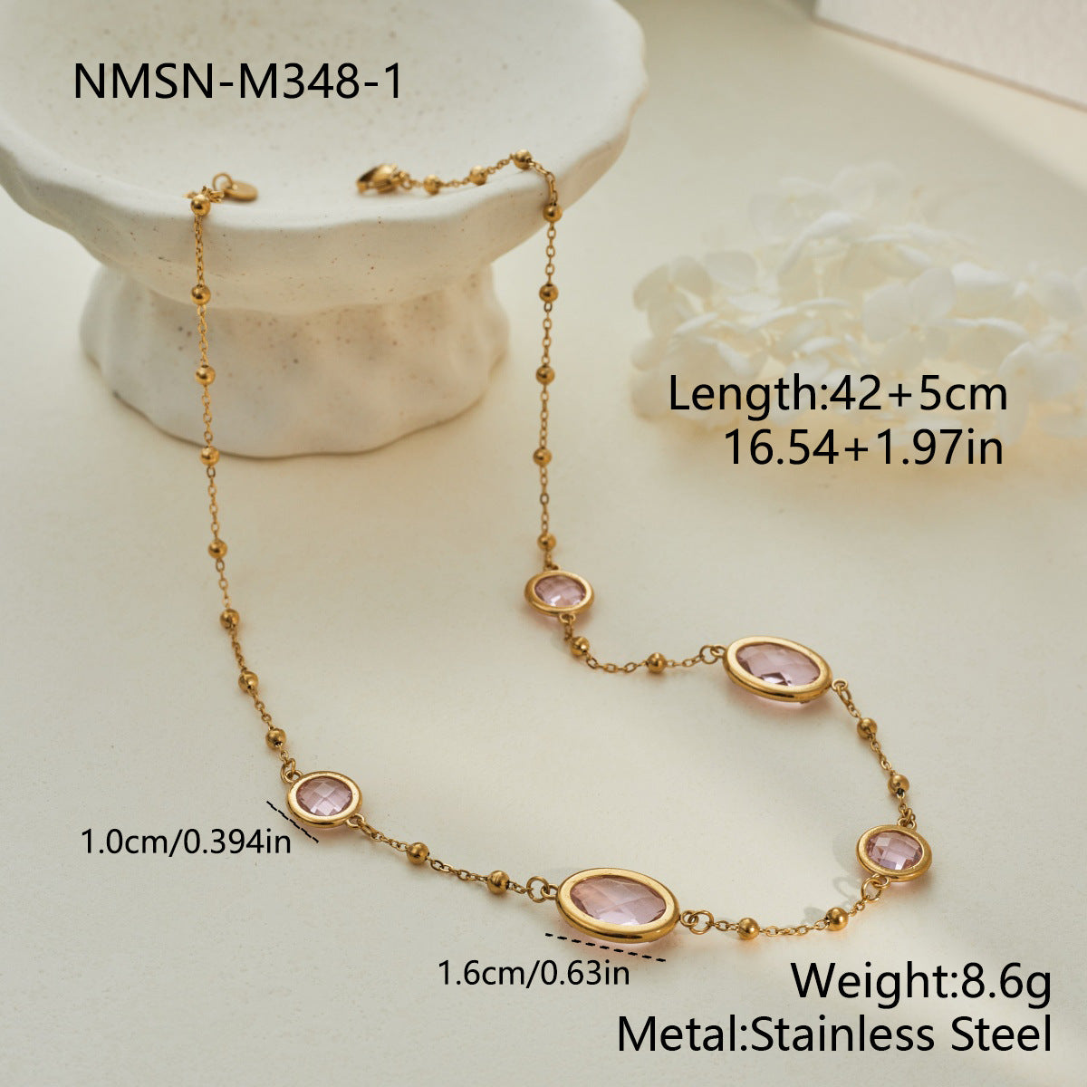 Stainless Steel Sweet Cool Style Colored Gems Edging Bead Necklaces