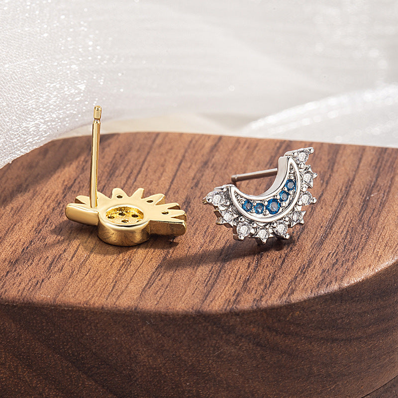 Women's Sun Moon For Rhinestone High Sense Retro Stud Earrings