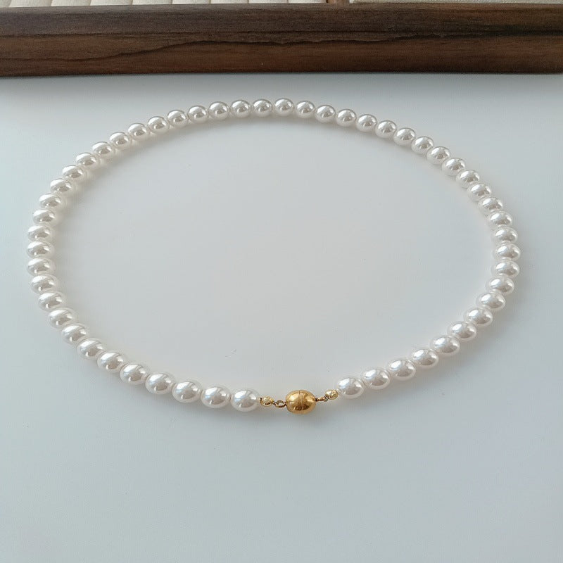Pearl Female Clavicle Chain Fine Sier Lock Simple Magnetic Necklace