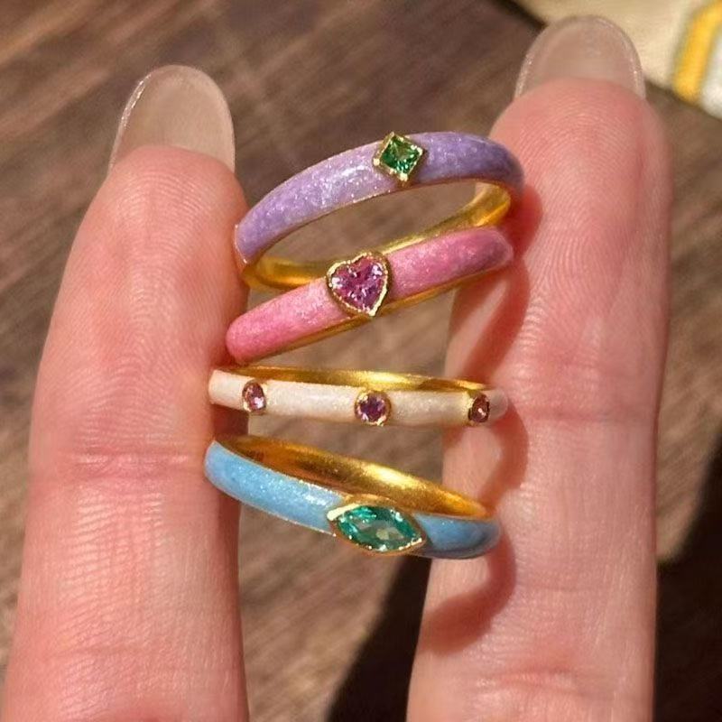 Color Series Suit Colorful Spot Drill Dripping Fine Rings