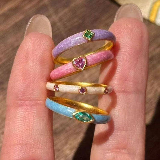 Color Series Suit Colorful Spot Drill Dripping Fine Rings