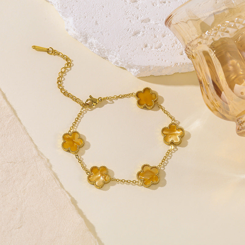 Parthenocissus Grass Pork Belly Five-leaf Light Luxury High-grade Female Stainless Bracelet