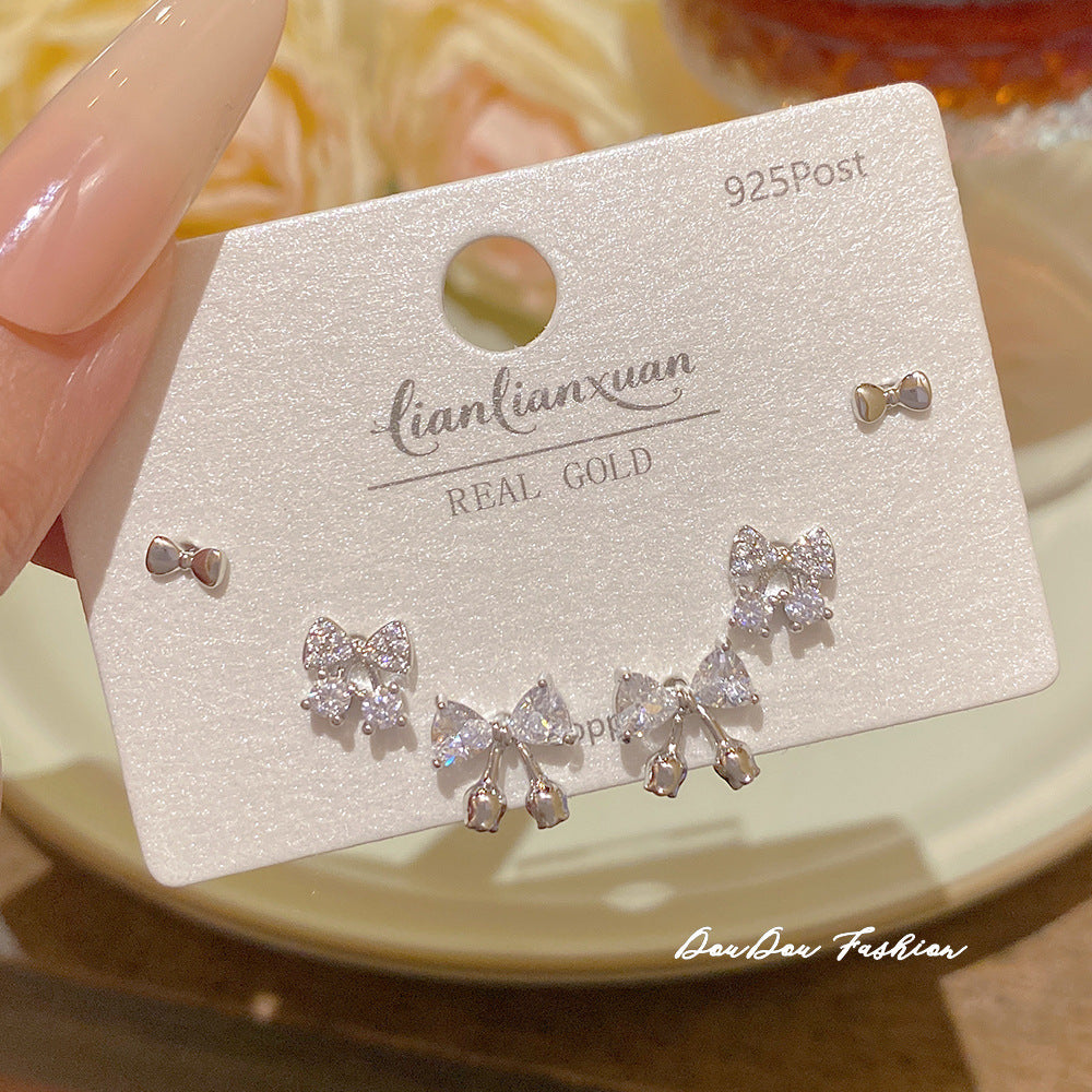 Women's Needle One Card Three Pairs Earings Small Delicate Summer High-grade Stud Earrings