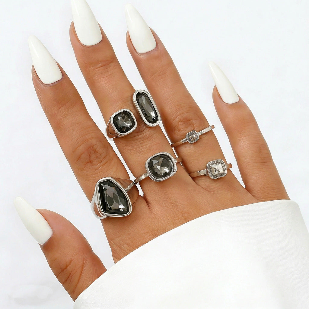 Sier Affordable Luxury Style Irregular Suit Geometric Fashion Design Sense Rings