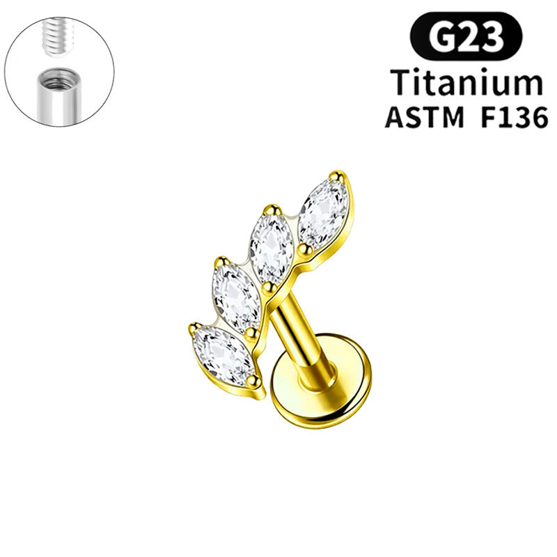 Titanium Alloy Flower Piercing Internal Thread Horse Eye Real Gold Stud Earrings