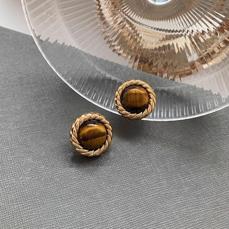 Women's Tigereye For Niche Design High Class Elegant Frosty Style Stud Earrings