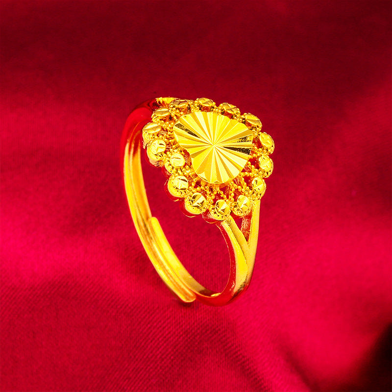 Women's Heart-shaped Vietnam Placer Gold Carven Design Fashion Alluvial Ring