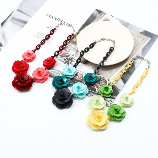 Women's Flower Bohemian Style Dopamine Contrast Color Rose Necklaces