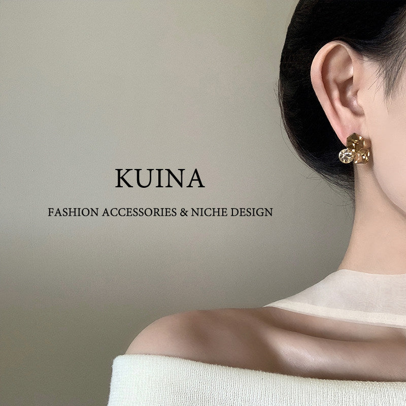 Light Luxury Brown Sterling Sier Refined Stud Earrings