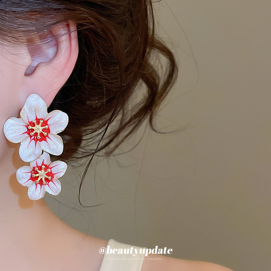 Women's Sier Needle Glaze Flowers Seaside Vacation Style Fresh Sweet Super Earrings
