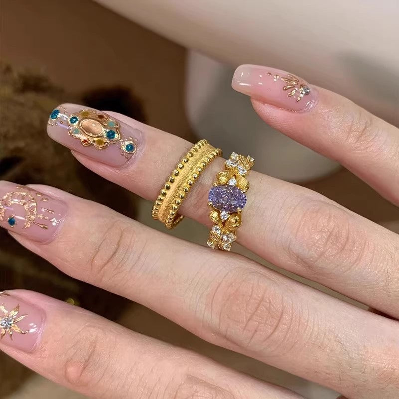 Purple Zircon Female Old Money Style Open Light Luxury Minority Ring