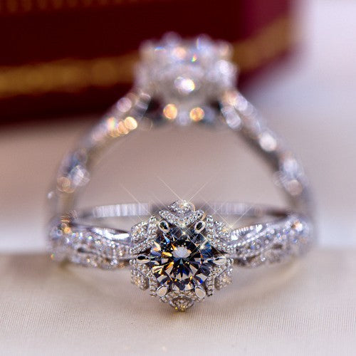 Women's Plated Hollow Flower Star Artificial Diamond Rings