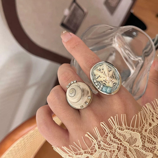 Bohemian Style Niche High-grade Pearl Index Finger Seaside Ring