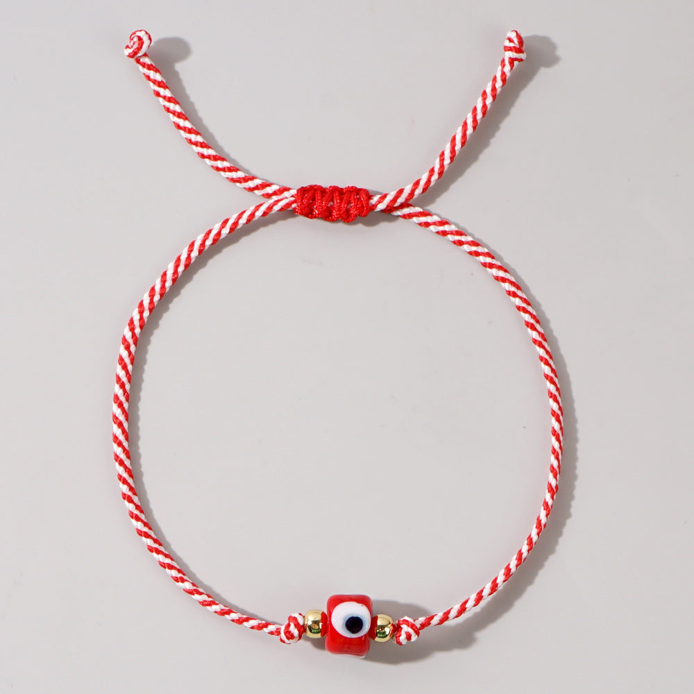 Women's & Men's Glass Devil's Eye Woven Hand Strap Adjustable Red Rope Bracelet