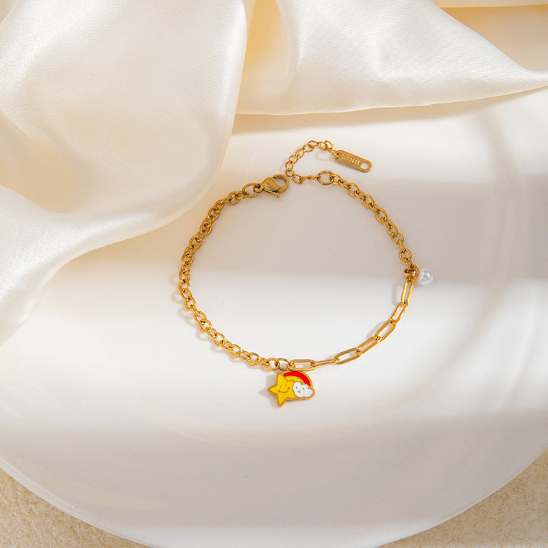Stainless Steel Bow Square Plate Female Cartoon Mickey Titanium Drip Bracelets