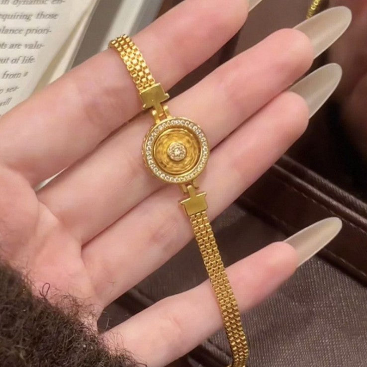 Gold-plated Strong Ancient Style Alluvial Gold Rotatable Compass Strap Chinese Bracelet