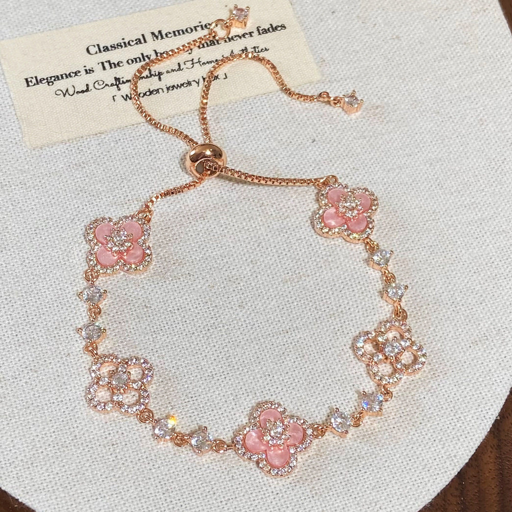Women's Inlay Fritillary Four-leaf Flower Pull-out Light Luxury High-grade Bracelets