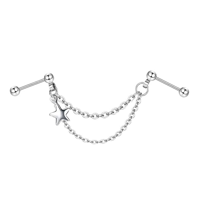 Ball Fashion Piercing Stainless Steel Chain Zircon Moon Heart-shaped Ear Earrings